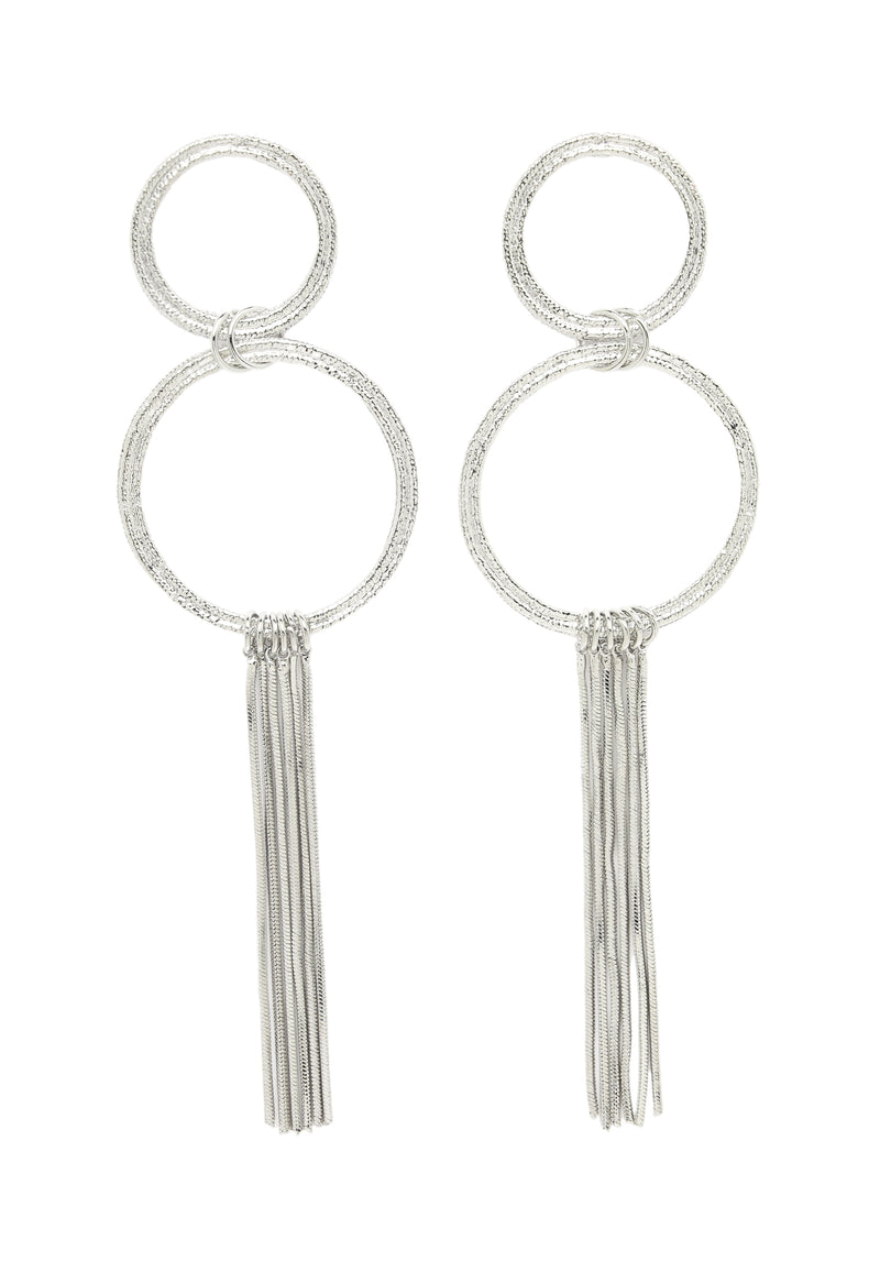Elegant Circular Fringe Earrings In Silver
