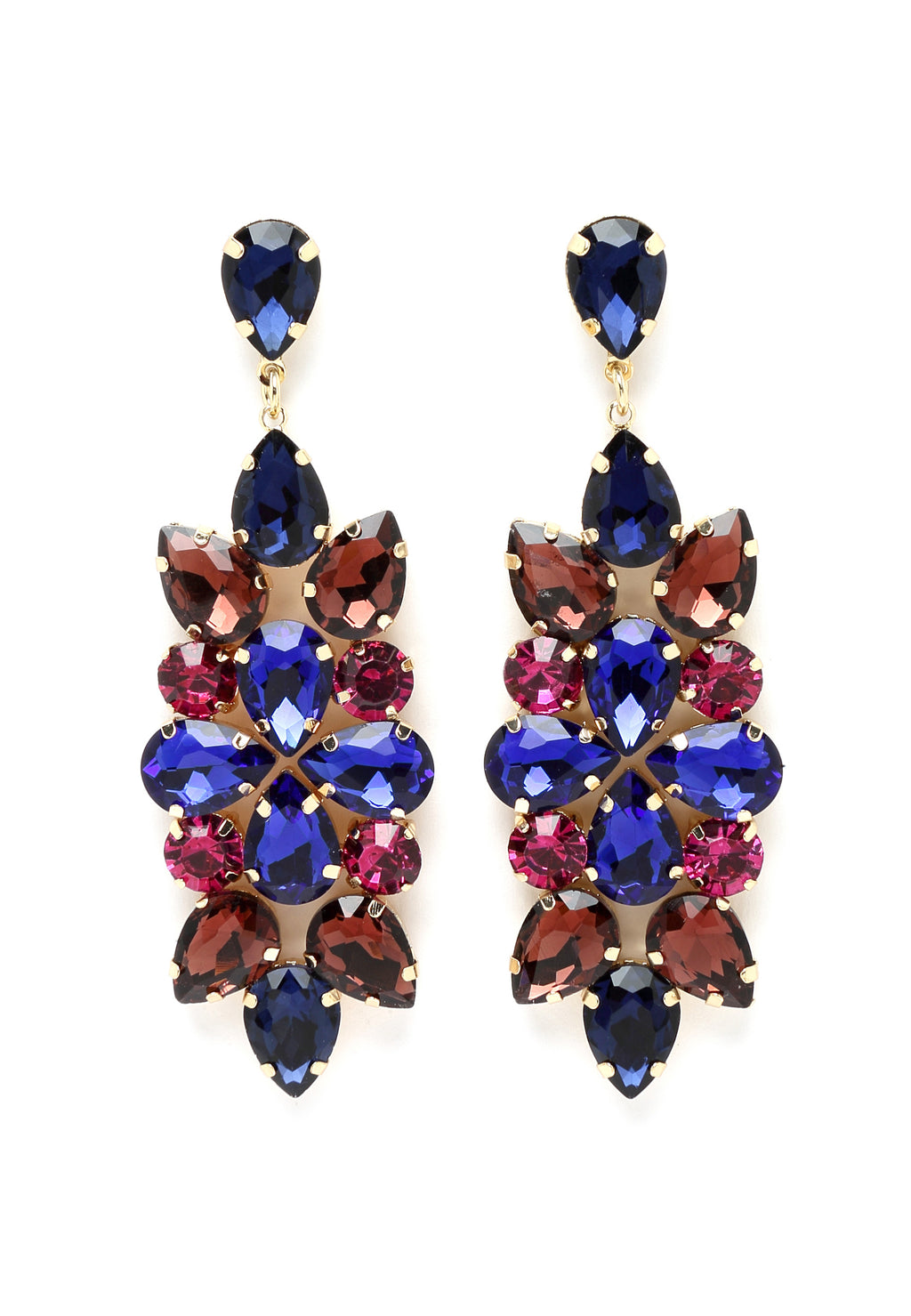 Floral Crystals Drop Earrings in Blue
